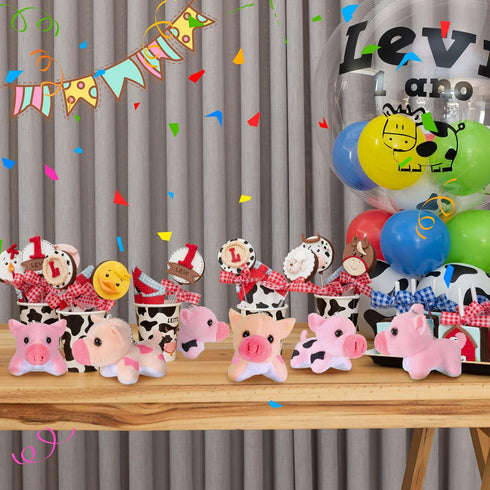 Stuffed Pig, 12 Pieces Assorted Plush Toy Figures for Holiday Party Favors, 3.2 x 3 Inch