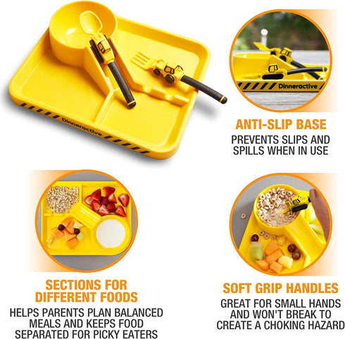 Set 3 set Dinneractive Dining for Kids - Piece Construction Themed Toddler Utensils & Toddler Plates - Toddler Forks