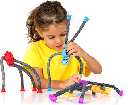 Nutty Toys Sensory Robot Toys 4pk, Top Pop Tubes Fidget Toy for ADHD Autism Ages 3-10, Best Kids Travel Toy Gifts