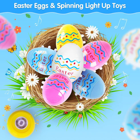 6-Pack 3+ TERRAMUS Easter Eggs Toys, Light Up Easter Basket Stuffers, Lighting, Singing, Spinning Tops, Party Favors