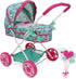 509 3+ Crew: Mint Heart - Daisy Doll Pram - Pink & Green, Bassinet, Storage Basket, Retractable Canopy, Folding