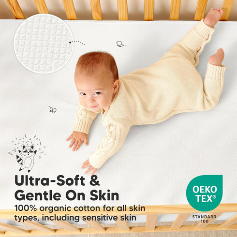 2-Pack 52" 28" Waterproof Crib Mattress Protector Cover Fitted - Quiet Baby Crib Mattress Pad Sheets, x Soft Quilted