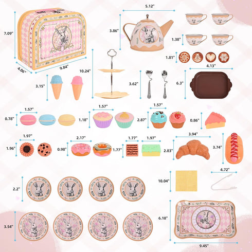 Set Set Playset 3-7 Tea Party for Girl, Tea Time Toys Including Tea Dessert Carrying Case, Kids Picnic Pretend