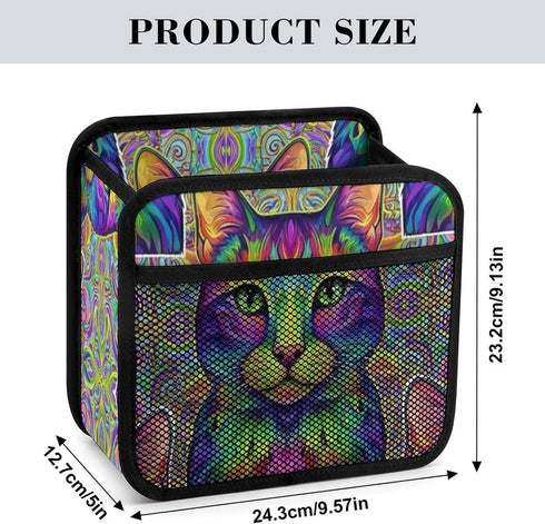 PPIKTC Spacious Hanging Auto Seat Organizer with Ventilated Mesh Pockets for Wet Wipes and Baby Supplies, Colorful Cat