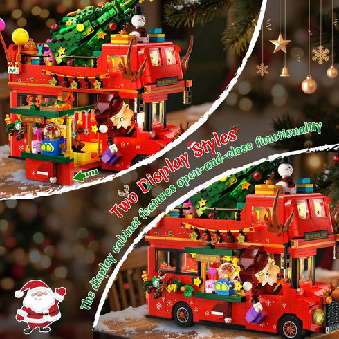 Set 1262 8-12+ INSOON Christmas Double Decker Bus Building with Lights, Christmas Bus Building Block Toy with Santa