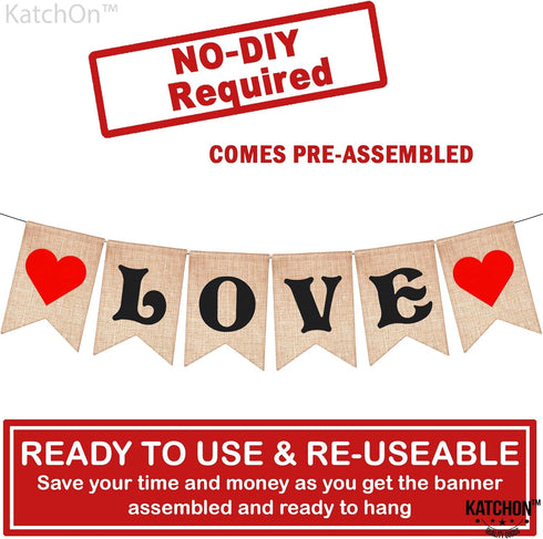 KatchOn Burlap Love Banner for Romantic Decoration - 7x5 Inch | No DIY | Engagement Party, Anniversary, Mothers Day