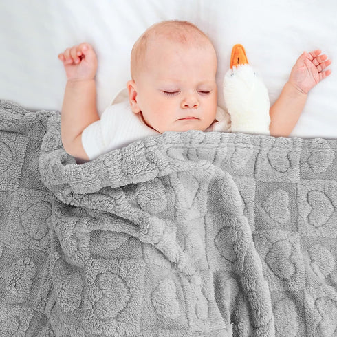 30"39" Plush Soft with Heart Checkered Baby Blanket,Fleece Infant Toddler Blankets for Girls Boys,Warm Lightweight