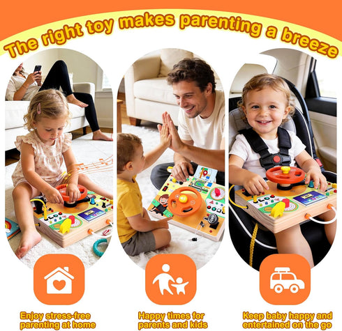 1-3 v6) Grarain Busy Board for Toddlers - Montessori Educational Toy for Year Old Boys & Girls | Travel-Friendly