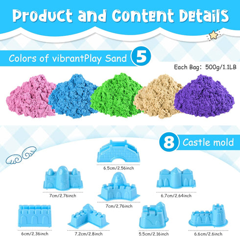 Busaurus 5.5 Lbs Set 5 8 Magic Sand for Kids Bulk Magic Moving Sand Play with Colors & Castle Molds Non-Toxic