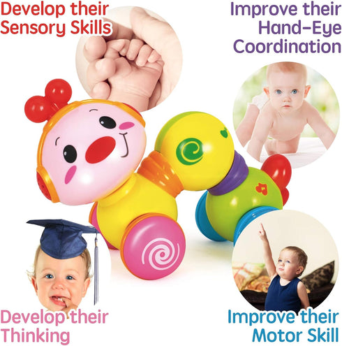 Stone and Clark Musical Press & Go Caterpillar Toy, Light Up Inchworm Infant Toys for 6 to 12 Months