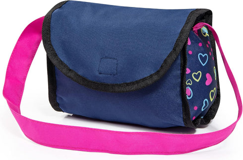 Bayer Design Dolls Pram Cosy - Blue, Pink, Hearts, Includes Blanket & Shoulder Bag, Fits Dolls Up to 18"