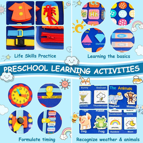 Toddler Busy Board, Montessori Toys for Boys, Sensory Board Birthday Gifts - Educational Busy Book, Learning toys