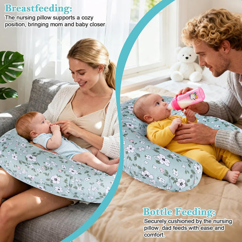 0-12 Tummy Nursing Pillow for Breastfeeding & Bottle Feeding - Ergonomic C-Shape Design with Breathable Filling