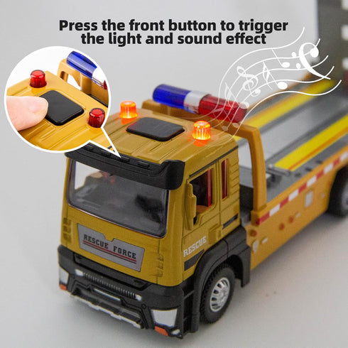 BDTCTK Friction Powered Flatbed Truck Toy with Lights and Sounds, Push and Go Construction Toy Tow Truck Great Gift