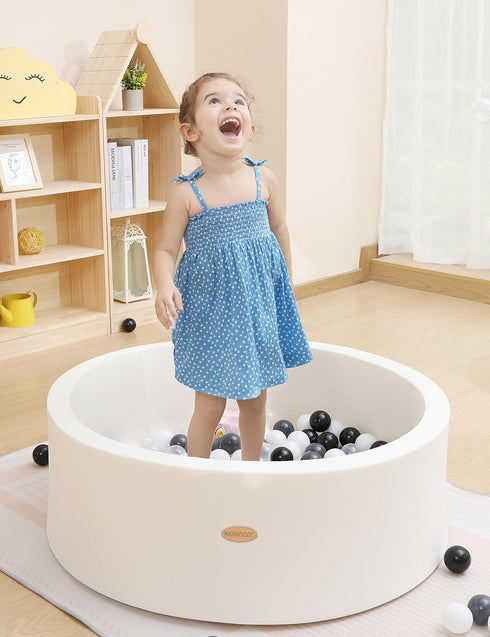 Baby Ball Pit - Soft Round Memory Foam Playpen for Indoor Outdoor Use, Balls Not Included (White)