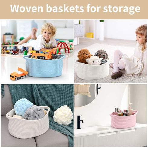 Cute Woven Storage Basket with Handle, Decorative Organizer Bins for Gifts, Pet Dog Toys, Baby Essentials, Snack Diaper