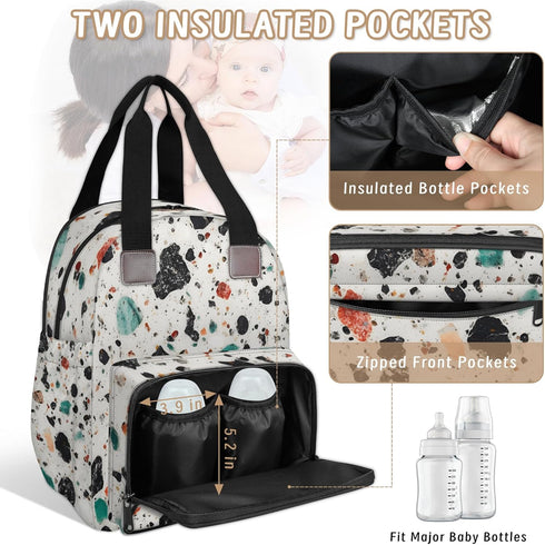 Eativisa Backpack-Multi-functional Terrazzo style Diaper Bag mother and baby bag Thermal compartment USB charging port