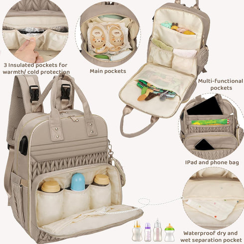 Backpack, CandyHome Diaper Bag Waterproof Stylish Baby Bag with Changing Pad, Large Capacity Travel Essentials Baby