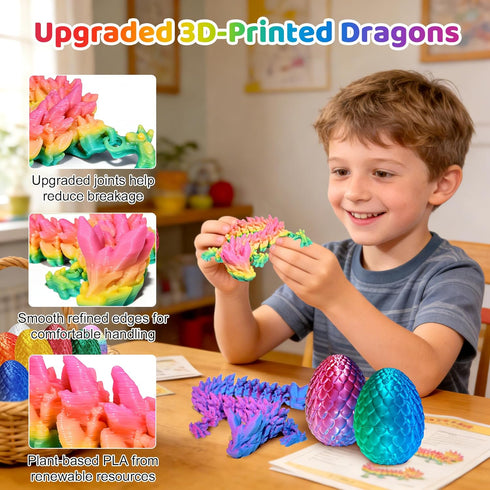 12 Pack 3D Printed Dragon Toys, Flexible Articulated Fidget Dragons in Surprise Eggs, Collectible Desk Toys, Party