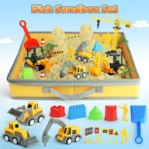 Helsort 37 8 2.2 lbs 3+ Sand Construction Site Kit - Pcs Play Sand Art Kit with Construction Trucks, Folding Sandbox