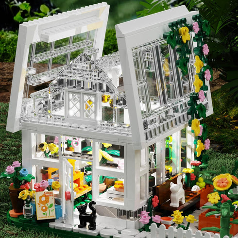 Set 8-12 Flower House Building Mini with LED, City Street View Greenhouse Building Blocks Toy, Valentine Xmas Gift