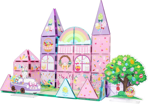 MAYAPHILOS 54 PCS Magnetic Tiles, Magnetic Building Blocks with Rabbit, Carrot, Easter