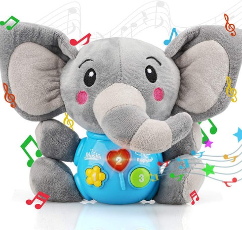 STEAM Life Baby 3-6 Months Boy Gifts, Musical Plush Elephant Toys for Newborn Toddler, Light Up Stuffed Animal