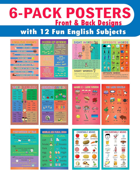 Creanoso Fun English Learning Words Educational Posters (6-Pack) - Teacher Supply & Home Schooling Kit