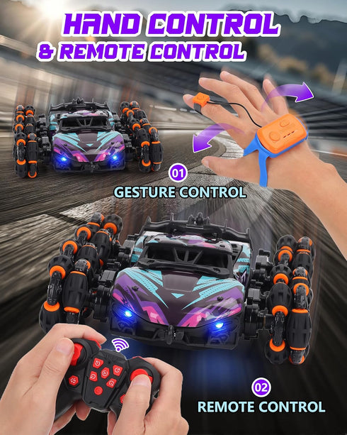 8WD 2.4GHz 6-14, HuiJuKeJi RC Stunt Car with Gesture Sensing & Spray, Hand-Controlled Remote Control Car Toy