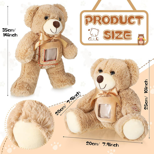 14 Inch Remembrance Bear Plush Stuffed Animal with Recorder Soft Doll Fabric Animal Toy with a Picture Frame for Baby Shower Wedding Birthday Gift (brown, 12 Inch)