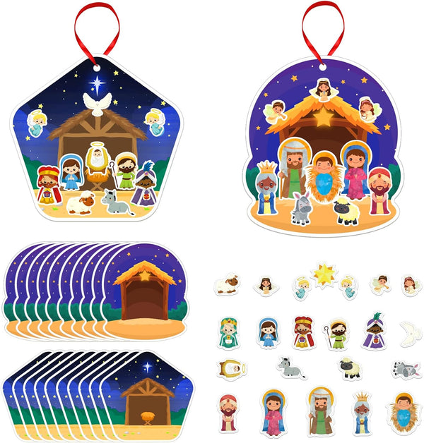 FLYAB 24PCS Make a Nativity Scene Stickers Ornament Craft Kit Christian DIY