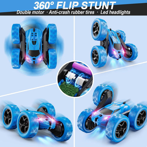 6-12, 4WD 360 2.4GHz, 8-10 1-Blue QUNREDA Remote Control Car, RC Cars Toys for Kids Ages Stunt Car with LED Lights