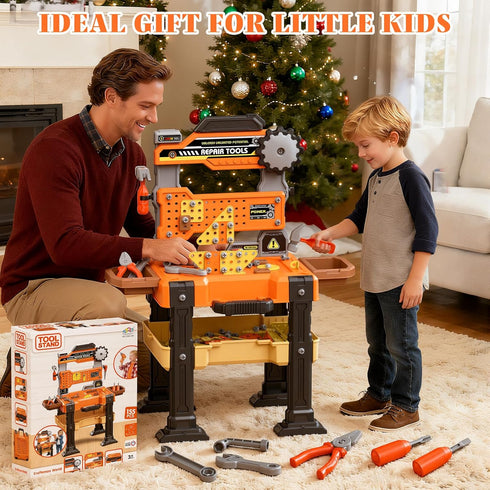 Set Set 3-5 Kids Tool Bench with Electric Drill & Vest, Kids Tool Toddler Workbench Transformable Kid Tools Box