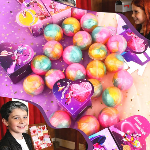 Dreunsto 30 Pack Valentines Day Gifts for Kids with Galaxy Slime, Valentine Classroom Exchange Prizes, Slimes Stress