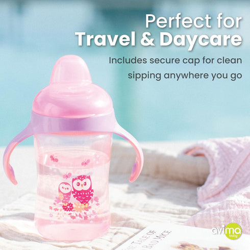 Avima Baby 10 oz Spill Proof Baby Sippy Cup with Interchangeable Soft Spout Nipple - Trainer Cup with Handles (Set of 2)