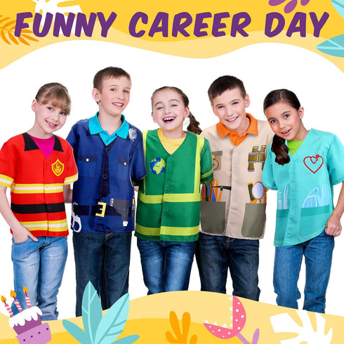 Jiuguva 12 Pcs Kids Community Helper Dress Clothes, Pretend Play Costume for Doctor Firefighter Police