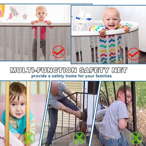 Indoor Outdoor Baby Safety Stair Railing Net, Baby Proofing Stair Banister Rail Guard, 10ft L x 2.6ft H Brown