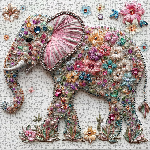 BBOLDIN 1000 Crystal Elephant Puzzles for Adults Pieces, Cute Animal Flower Jigsaw Puzzles, Art Pretty Floral Puzzles