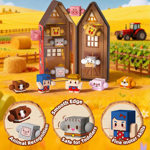 Set 3+ GobiDex Magnetic Farm Figures with Animals & People, Portable Tin Box for Role Play & STEM Education, Travel Toy