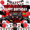 Video Game Birthday Party Decorations, Red and Black Gamer Supplies, Happy Birthday Backdrop, Cake Topper