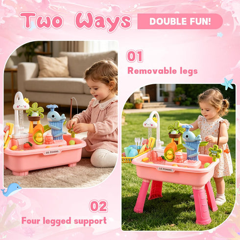 Ploomi 3+ Upgraded Toddler Sand Water Table Toy with Electric Water Pump, Kids Sand Water with Faucet/Play Food
