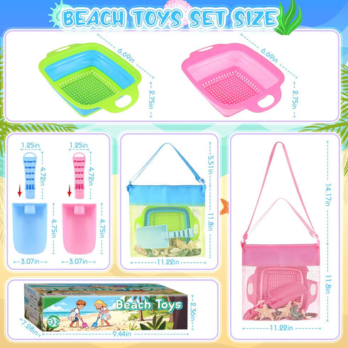EULRGAUS 6 2 2 2 Beach Toys, PCS Sand Sifter for The Beach, Sand Toys with Collapsible Sand Sifters Sieve, Beach