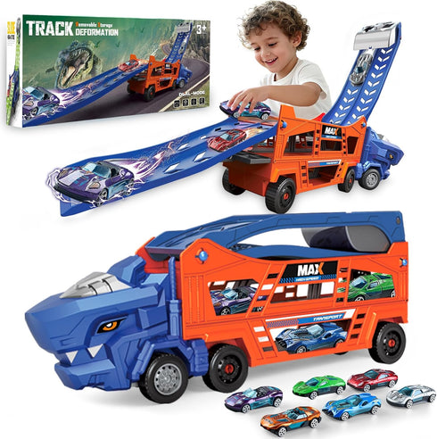 Dinosaur Truck Toys for Kids 3-5 - Transporter Carrier Truck with 6