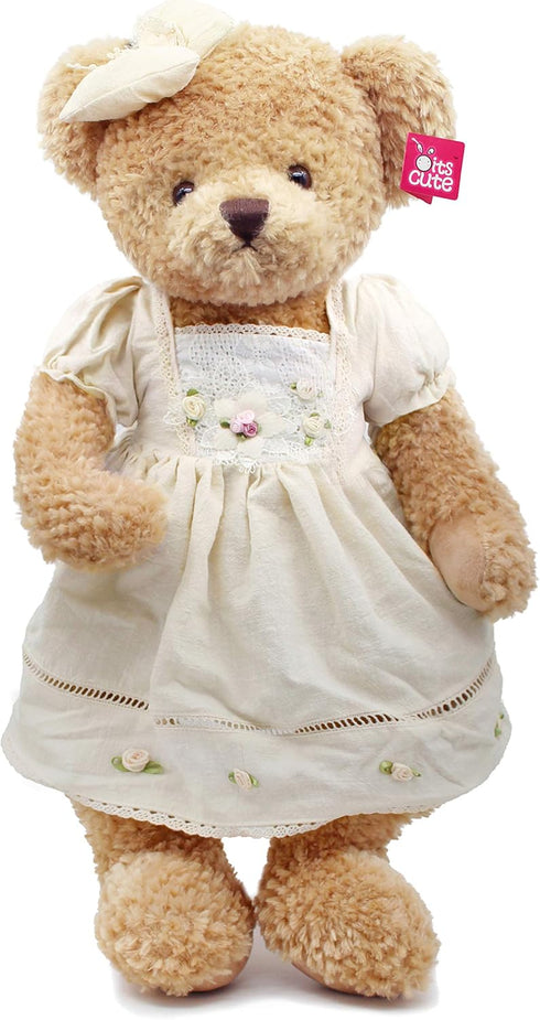 Oitscute Big Baby Teddy Bear with Cloth - Cute Stuffed Animal Soft Plush Toy 25" (White & Brown)