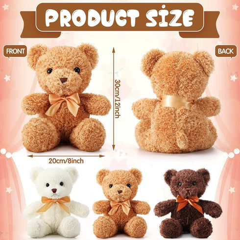 HyDren 12 Pcs Bear Stuffed Animal, 12 Inch Bulk Soft Plush Bears with Ribbon Bow Ties for Gifts