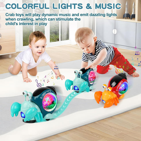 Electronic Crab Toy, Cute Luminous Crab Toys Toddler Crawling Toy with Music and Light Interactive Sensory Toys