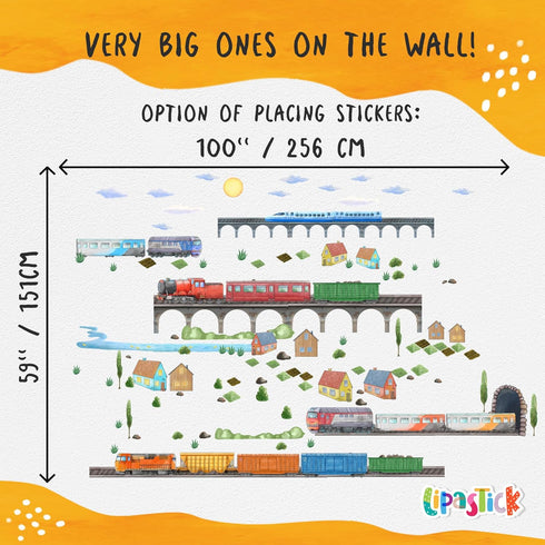 Train Wall Decals for Kids by Lipastick - Educational Railroad Wall Stickers for Boys and Girls - Peel and Stick