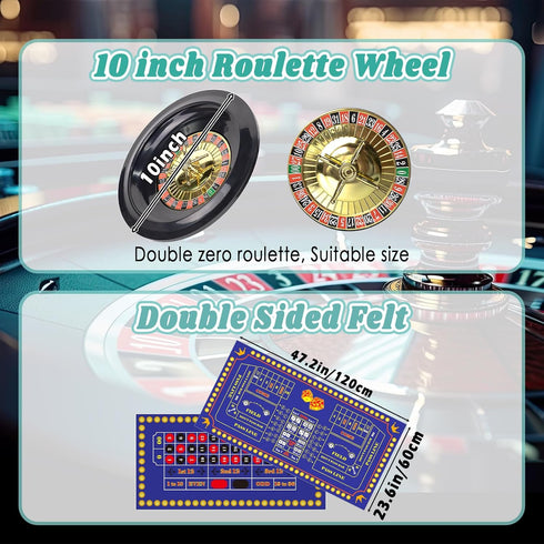 Extguds Roulette Wheel and Craps Set - 10 Inch Roulette Wheel, 200 Chips, 3 Dices, Perfect for Game Night Party