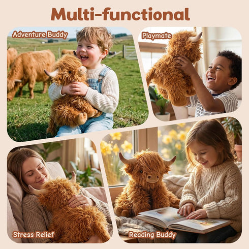 Highland Cow Stuffed Animals, Microwavable & Weighted Stuffed Animal, Highland Cow Plush for Warmth Comfort, Heatable