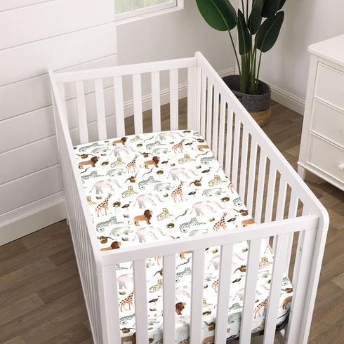 Super Soft Fitted Crib Sheet - Water Color Jungle Friends Design